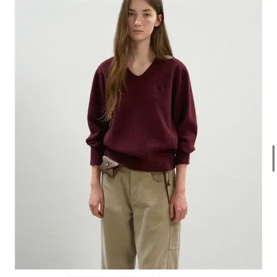 [BUNJANG] Hane Solid Core V-Neck Knit (Wine) / 하네 솔리드 코어 V넥 니트 (Wine)