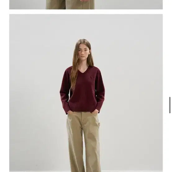 [BUNJANG] Hane Solid Core V-Neck Knit (Wine) / 하네 솔리드 코어 V넥 니트 (Wine)