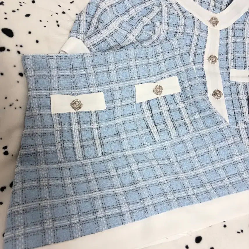 [BUNJANG] Two-Piece Set Sky Blue Set / 트위드 투피스 스카이블루 세트 하객룩 정장 셋업 트레이닝 투피스