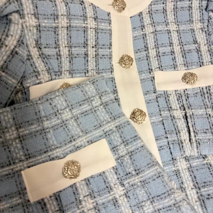 [BUNJANG] Two-Piece Set Sky Blue Set / 트위드 투피스 스카이블루 세트 하객룩 정장 셋업 트레이닝 투피스