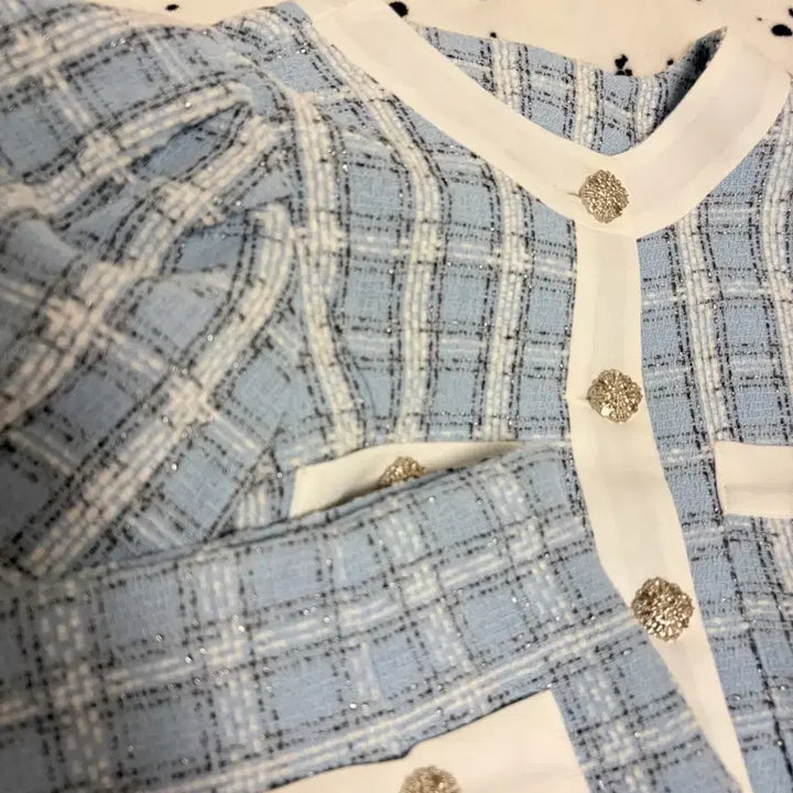 [BUNJANG] Two-Piece Set Sky Blue Set / 트위드 투피스 스카이블루 세트 하객룩 정장 셋업 트레이닝 투피스