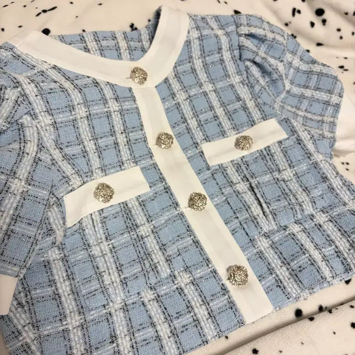 [BUNJANG] Two-Piece Set Sky Blue Set / 트위드 투피스 스카이블루 세트 하객룩 정장 셋업 트레이닝 투피스