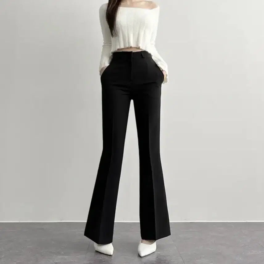 [BUNJANG] Black Bootcut Slacks S - Bottom Slit / 블랙 부츠컷 슬랙스 여성 바지 밑단 트임 슬렉스