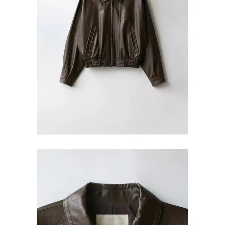 [BUNJANG] Nnee's Brown Leather Jacket / 앤니즈 브라운 레더자켓