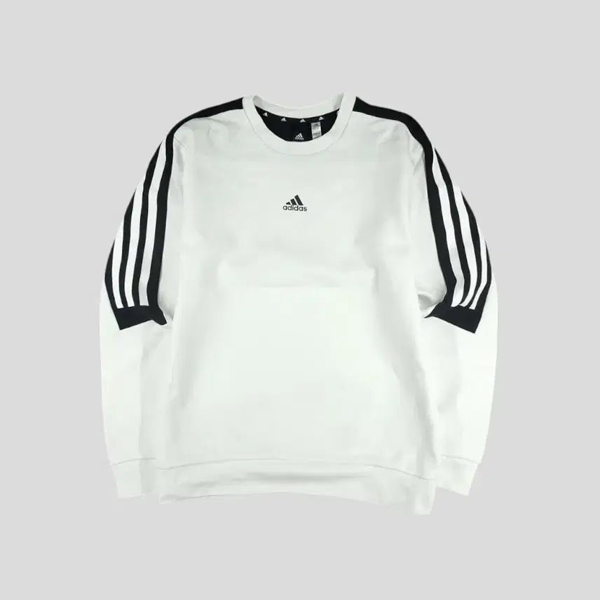 [SOLD OUT] 아디다스 화이트 블랙 배색 로고 삼선 코튼블렌드 맨투맨 티셔츠 M