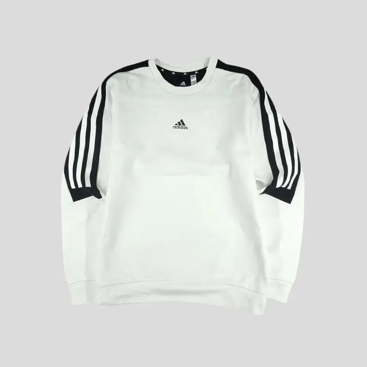 [SOLD OUT] 아디다스 화이트 블랙 배색 로고 삼선 코튼블렌드 맨투맨 티셔츠 M