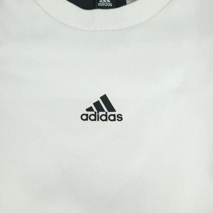 [SOLD OUT] 아디다스 화이트 블랙 배색 로고 삼선 코튼블렌드 맨투맨 티셔츠 M