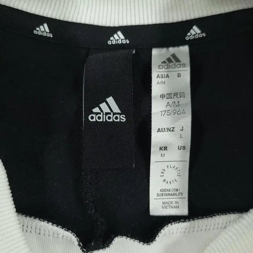 [SOLD OUT] 아디다스 화이트 블랙 배색 로고 삼선 코튼블렌드 맨투맨 티셔츠 M