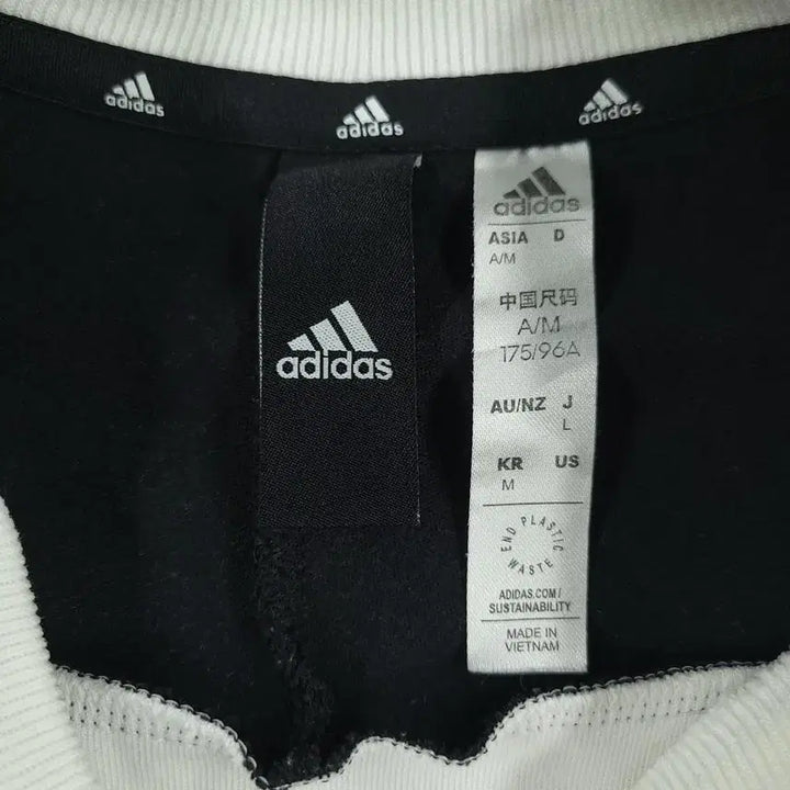 [SOLD OUT] 아디다스 화이트 블랙 배색 로고 삼선 코튼블렌드 맨투맨 티셔츠 M