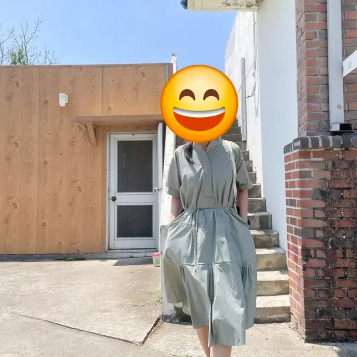 [BUNJANG] Unbranded Khaki Short-Sleeve Shirt Dress / 반팔 셔츠 원피스 카키
