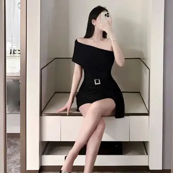 [BUNJANG] Off-Shoulder Tweed Two-Piece Set / 수입의류 오프숄더 트위드 투피스