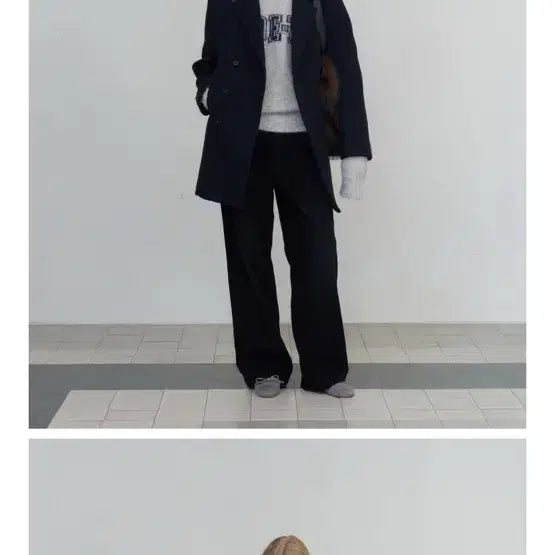 [BUNJANG] Poet Oversized Half Pea Coat Navy / 포에토 오버핏 하프 피코트 네이비