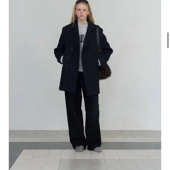 [SOLD OUT] 포에토 오버핏 하프 피코트 네이비