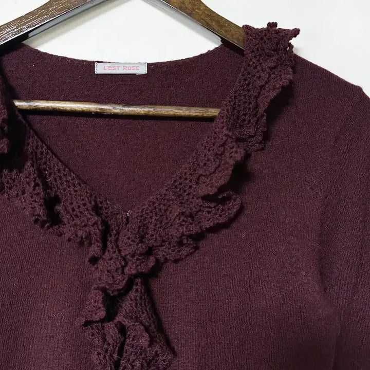 [BUNJANG] Restrose Vintage Frill Knit Cardigan / 일본빈티지 레스트로즈프릴뜨개레이스러플셔링울가디건와인모리걸하구미룩갸루y2k