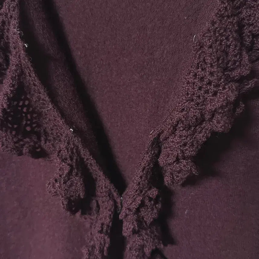 [BUNJANG] Restrose Vintage Frill Knit Cardigan / 일본빈티지 레스트로즈프릴뜨개레이스러플셔링울가디건와인모리걸하구미룩갸루y2k