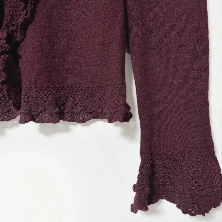 [BUNJANG] Restrose Vintage Frill Knit Cardigan / 일본빈티지 레스트로즈프릴뜨개레이스러플셔링울가디건와인모리걸하구미룩갸루y2k