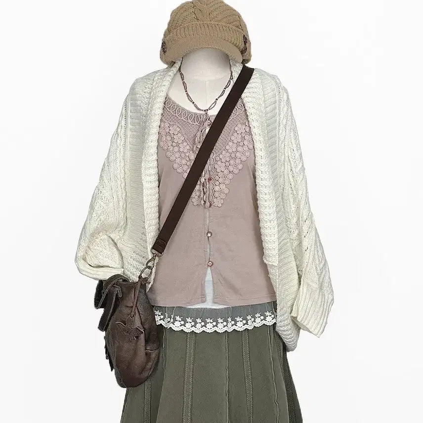 [SOLD OUT] 일본빈티지 콩단추 레이스라인 버튼업 긴팔티가디건 인디핑크 모리걸하구미룩