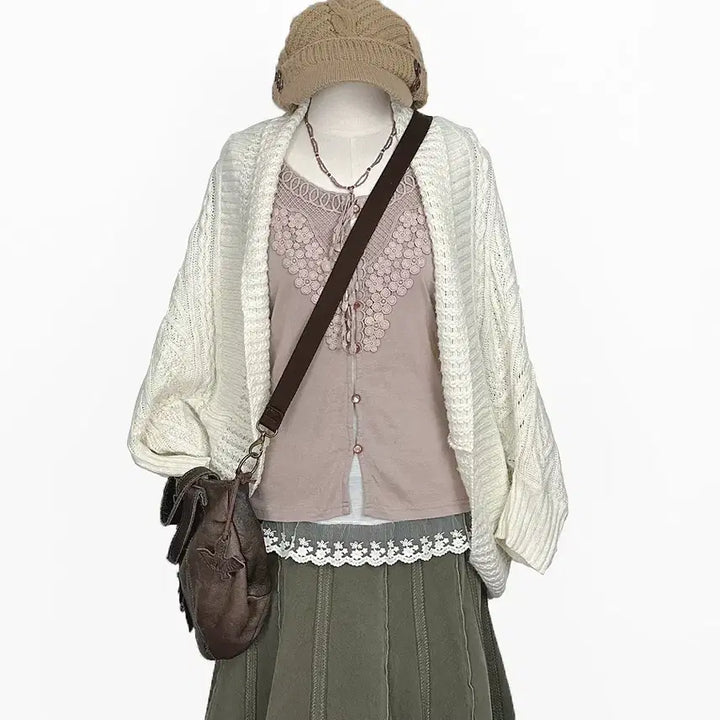 [SOLD OUT] 일본빈티지 콩단추 레이스라인 버튼업 긴팔티가디건 인디핑크 모리걸하구미룩