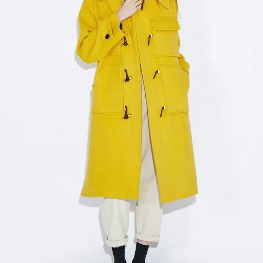 [BUNJANG] Lucky Chouette Yellow Toggle Long Coat / 럭키슈에뜨 옐로우 토글장식 롱코트