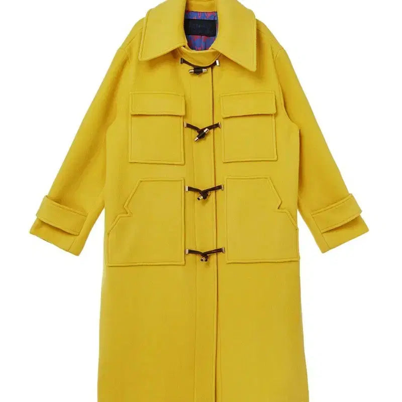 [BUNJANG] Lucky Chouette Yellow Toggle Long Coat / 럭키슈에뜨 옐로우 토글장식 롱코트
