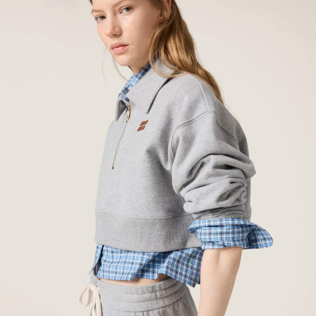 [BUNJANG] Miu Miu Half Zip Crop Sweatshirt MJL070 (M) / 미우미우 하프 지퍼 크롭 스웨트셔츠 MJL070 M 새상품