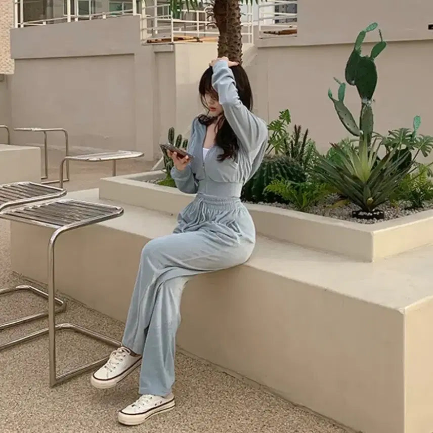 [BUNJANG] Hinic Velvet Tracksuit Set / [새상품] 히니크 자체제작 벨벳 트레이잉 셋업