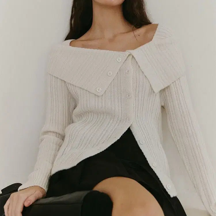 [BUNJANG] Our Comos Off-Shoulder Knit Cardigan (Ivory, New) / 아워코모스 오프숄더 니트 가디건 아이보리 새상품