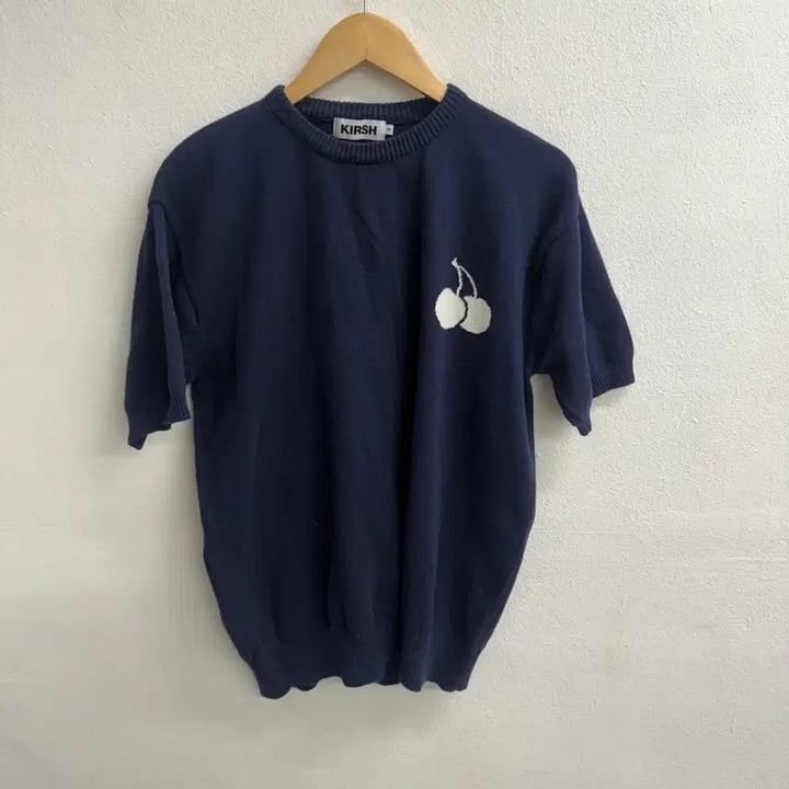 [BUNJANG] KIRSH Navy Cherry Embroidered Knit Top / 키르시 반팔 니트 네이비 체리 자수 2