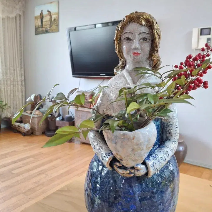 [BUNJANG] Ceramic Woman Statue Vase Ornament / 도자기 항아리든여인상 꽃병조각상 장식품