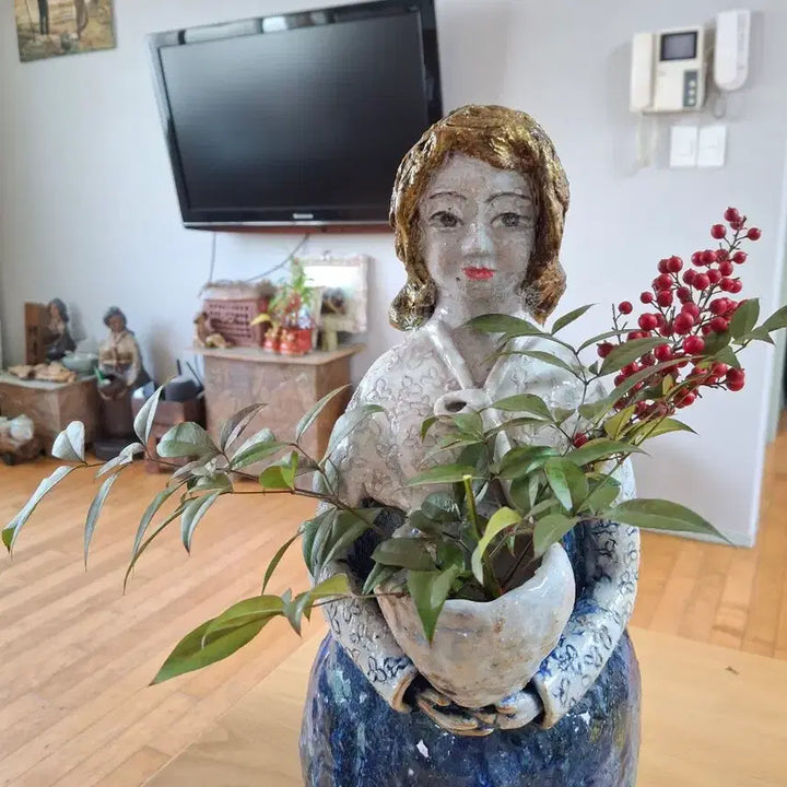 [BUNJANG] Ceramic Woman Statue Vase Ornament / 도자기 항아리든여인상 꽃병조각상 장식품