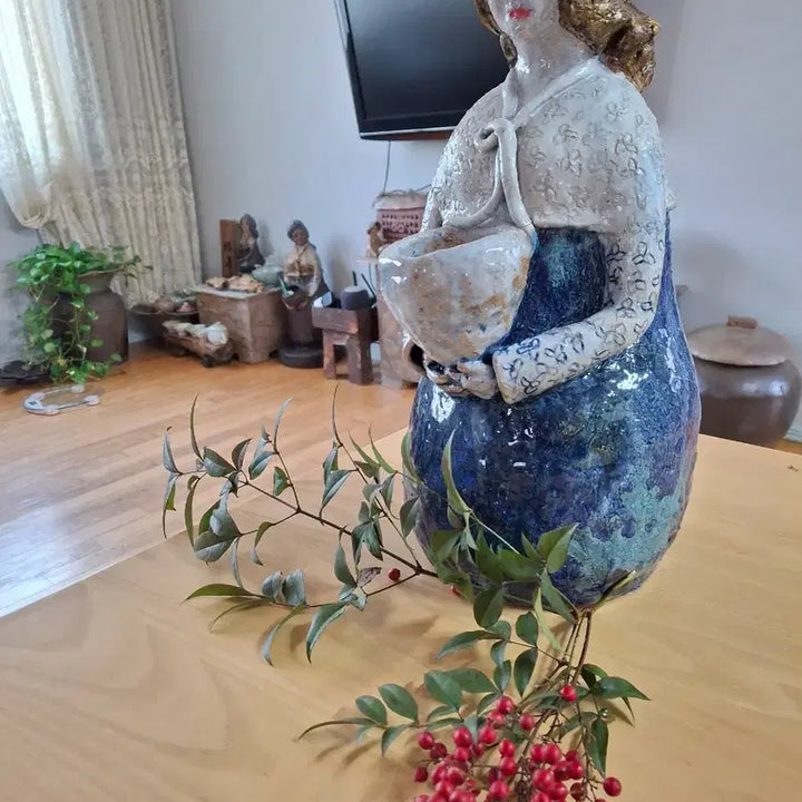 [BUNJANG] Ceramic Woman Statue Vase Ornament / 도자기 항아리든여인상 꽃병조각상 장식품