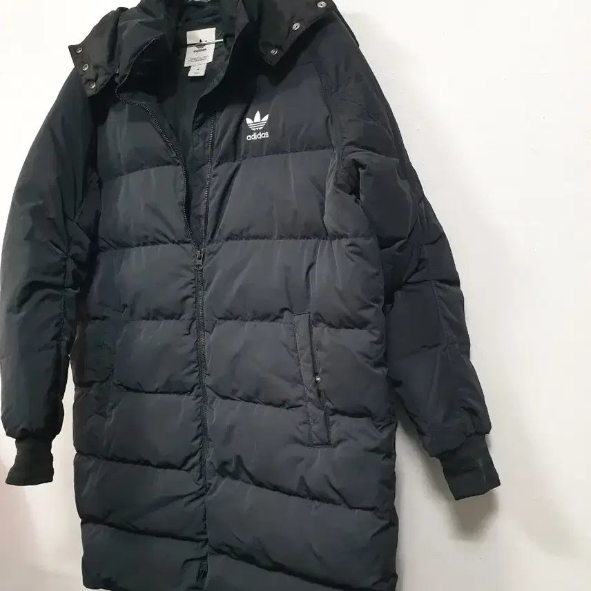 [BUNJANG] Adidas Black Long Bomber Duck Down Jacket (M) / 아디다스 검정색 롱 봄버 덕다운 자켓 오리털  M사이즈