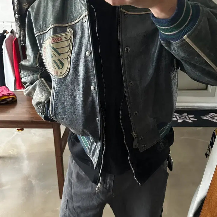 [SOLD OUT] 90s 아비렉스 avirex 캐나디언디비전 하키팀 레더 바시티 자켓