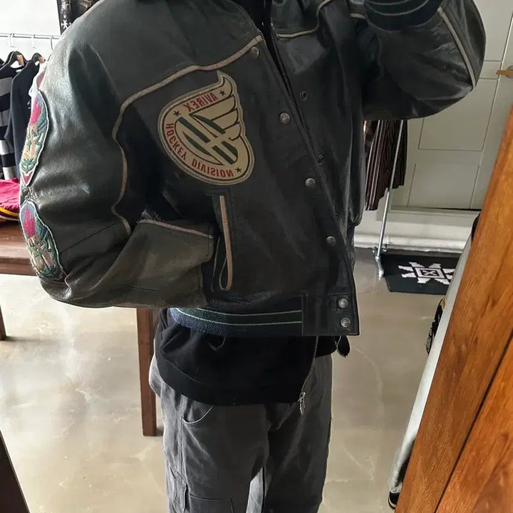 [SOLD OUT] 90s 아비렉스 avirex 캐나디언디비전 하키팀 레더 바시티 자켓