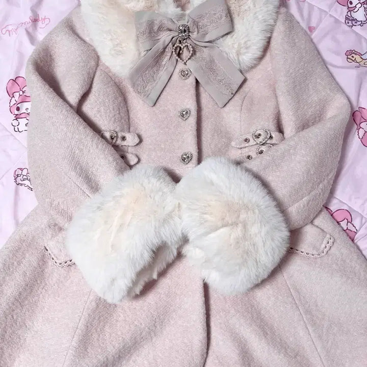 [BUNJANG] Liz Lisa Bijou Ribbon Mini A-line Coat Pink / 리즈리사 비쥬 리본 미니 a라인 코트 핑크 마즈 노에미 로지타 시허니
