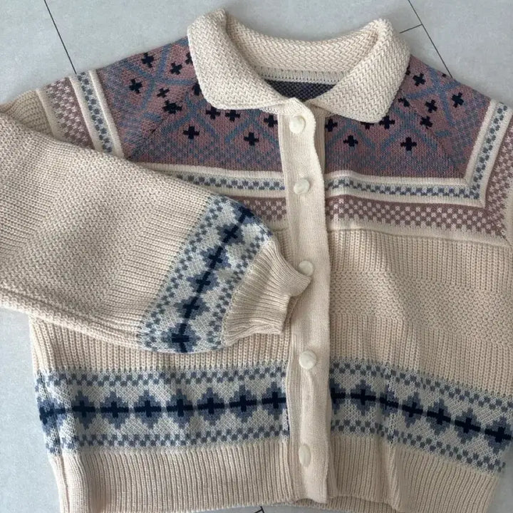 [BUNJANG] Nordic Pattern Knit Cardigan Ivory / 패턴 니트 노르딕가디건 아이보리