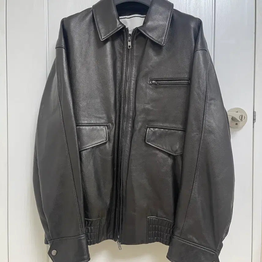 [BUNJANG] Wooyoungmi 24FW Leather Jacket / 우영미 블랙 밴딩 가죽 재킷 24FW 50사이즈