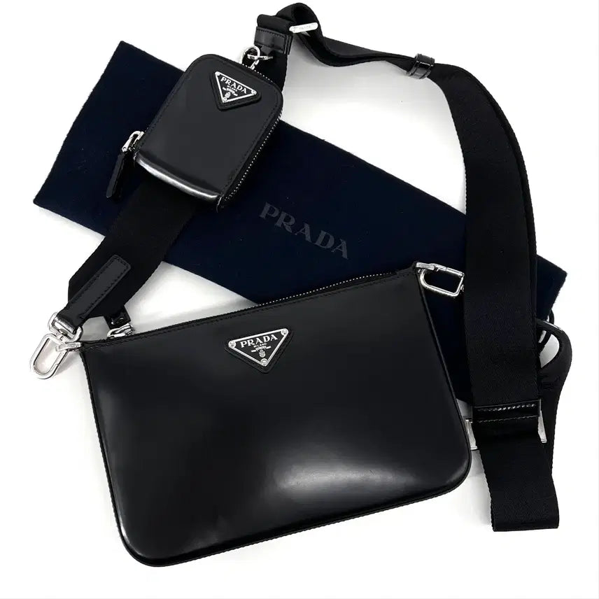 [BUNJANG] Prada Brushed Triangle Logo Crossbody Bag (2VH129) / [정품] 프라다 브러시드 삼각로고 크로스백 블랙 (2VH129)