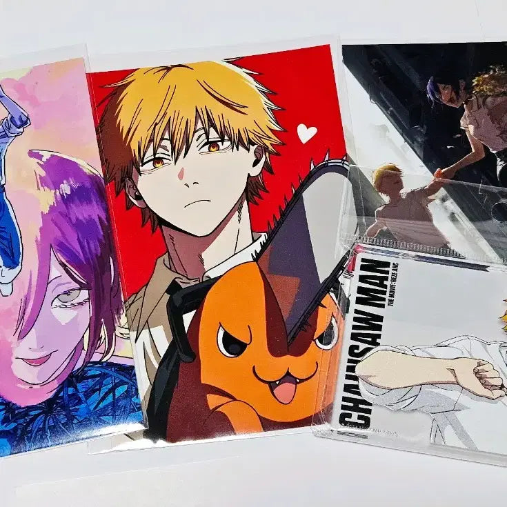 [BUNJANG] Chainsaw Man Denji Acrylic Block + Pochita Postcard / 체인소맨 레제편 극장판 일본 베이스야드 팝업 덴지 아크릴 블록+포치타엽서