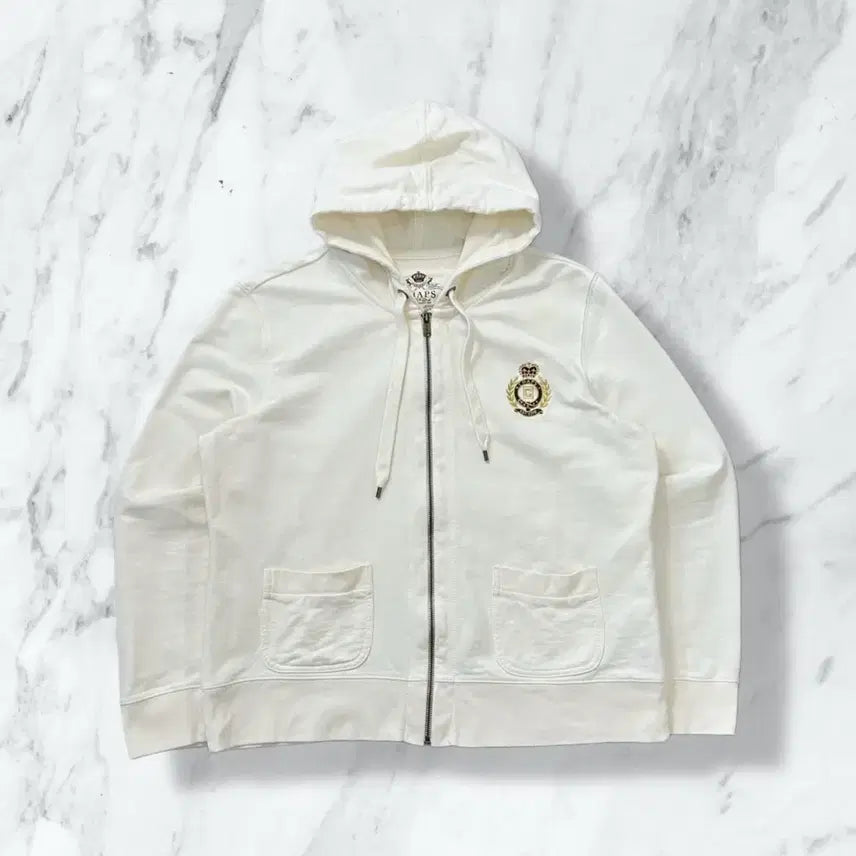 [BUNJANG] Chaps Embroidered Logo Beige Hoodie Zip-up / 챕스 자수로고 베이지 후드집업