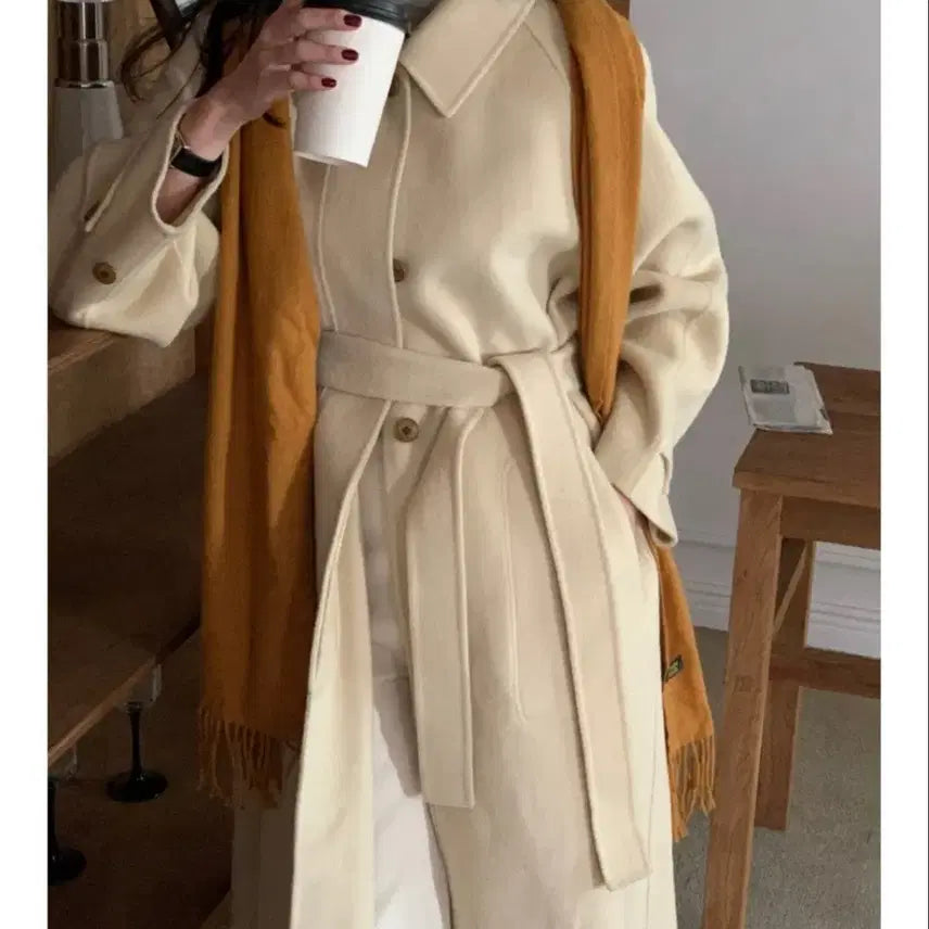 [BUNJANG] Handmade Butter Yellow Wool Long Coat / 핸드메이드 버터옐로우 울 롱코트(새상품)