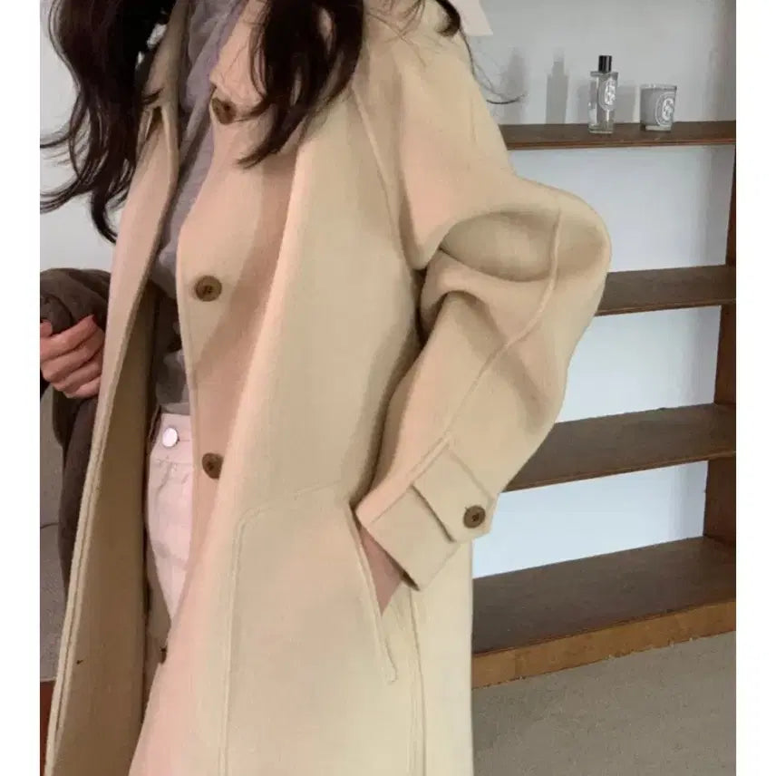 [BUNJANG] Handmade Butter Yellow Wool Long Coat / 핸드메이드 버터옐로우 울 롱코트(새상품)