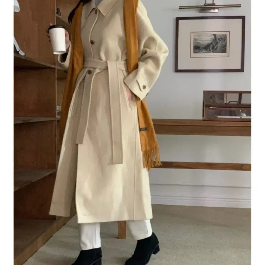 [BUNJANG] Handmade Butter Yellow Wool Long Coat / 핸드메이드 버터옐로우 울 롱코트(새상품)