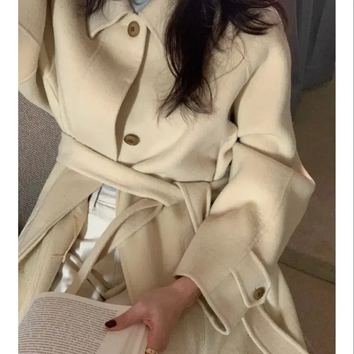 [BUNJANG] Handmade Butter Yellow Wool Long Coat / 핸드메이드 버터옐로우 울 롱코트(새상품)