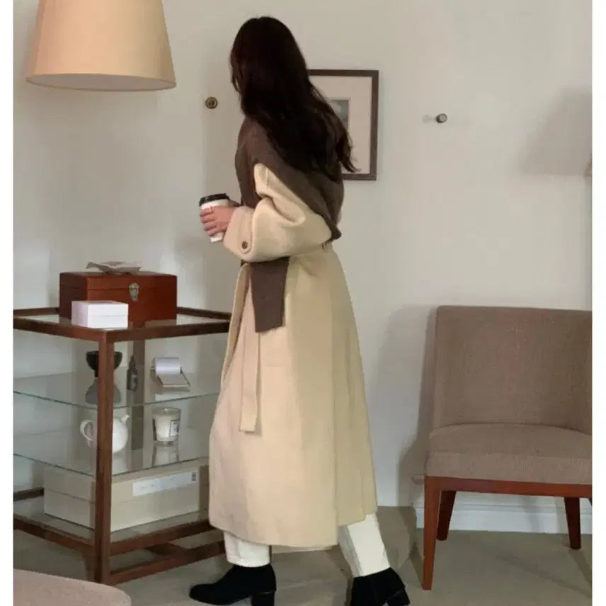 [BUNJANG] Handmade Butter Yellow Wool Long Coat / 핸드메이드 버터옐로우 울 롱코트(새상품)