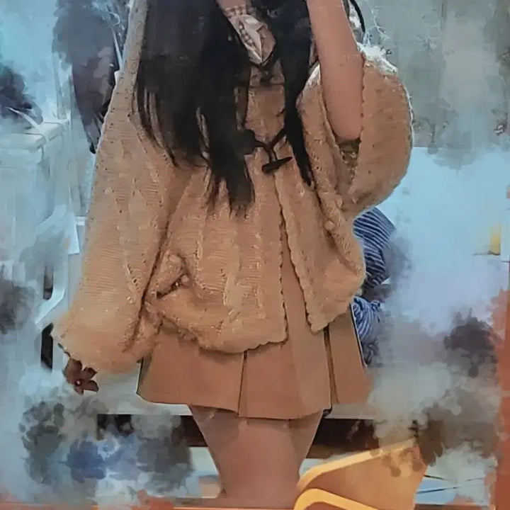 [BUNJANG] Vintage Mori Girl Cape Cardigan / 대대장 빈티지 모리걸 떡볶이 니트 케이프 가디건 라떼갸루 나나미깔