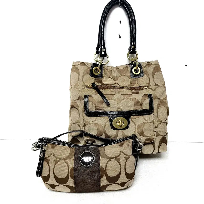 [BUNJANG] Coach Signature Shoulder Bag with Mini Bag / 정품)코치 시그니처 가방(숄더백) 미니백포함