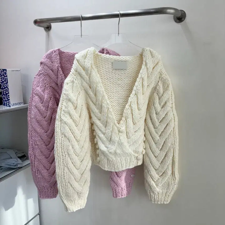 [BUNJANG] Burkin Wool 100% Handmade Cable Knit Cardigan / 마지막가격 버킨 울 100 핸드메이드 니트 가디건 크림