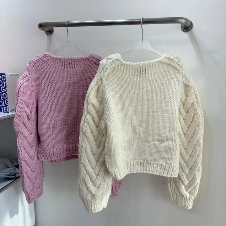 [BUNJANG] Burkin Wool 100% Handmade Cable Knit Cardigan / 마지막가격 버킨 울 100 핸드메이드 니트 가디건 크림