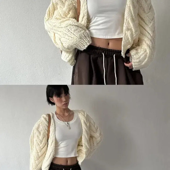 [BUNJANG] Burkin Wool 100% Handmade Cable Knit Cardigan / 마지막가격 버킨 울 100 핸드메이드 니트 가디건 크림